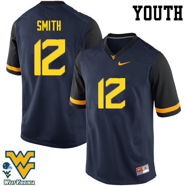 Youth #12 Geno Smith West Virginia Mountaineers College Football Jerseys-Navy - Click Image to Close